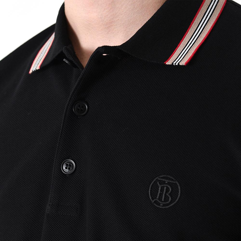 BURBERRY Icon Stripe Logo Embroidered Short Sleeve Polo Shirt Black