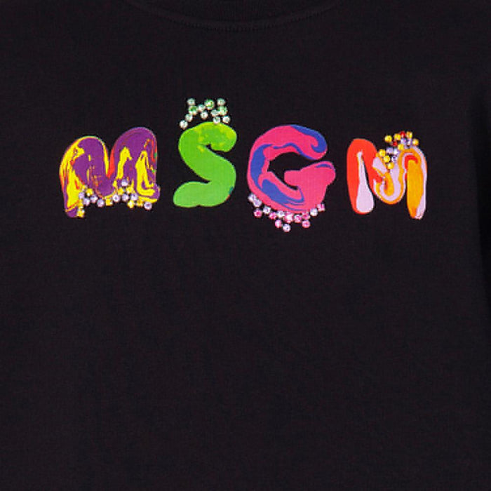 MSGM Women’s Sweatshirt Rhinestone Paint Detail Black