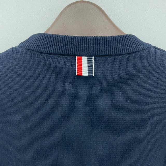 THOM BROWNE Navy 4-Bar Crepe Milano Stitch Cotton Crewneck Sweater