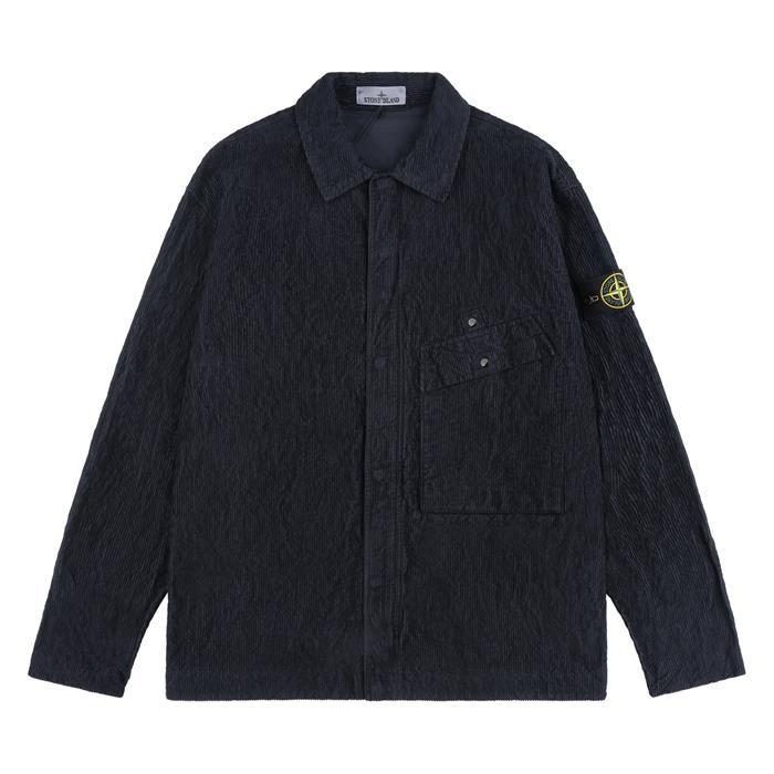 STONE ISLAND Corduroy Patch Logo Long Sleeve Shirt Black