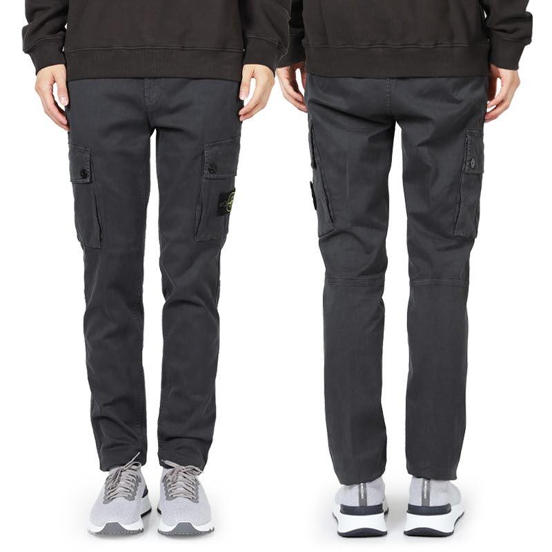 STONE ISLAND Dark Gray Woven Cargo Pants with Patch Poc K2S153100034 S00L1 V0162