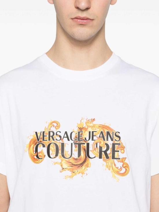 Versace Short Sleeve T-Shirt for Men 80GAHE02 CJ00E G03 WHITE GOLD DOM