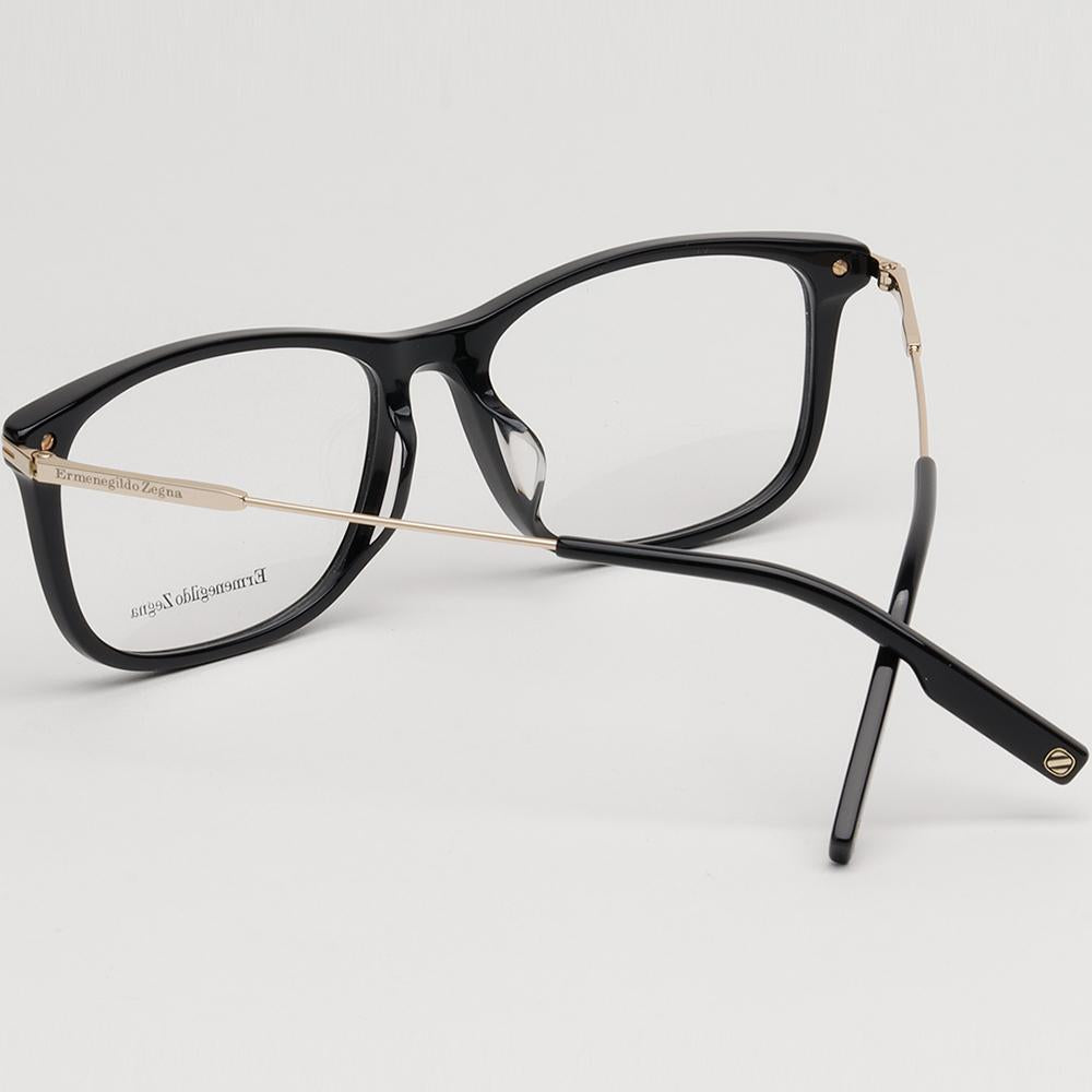 Zegna Black Square Acetate Eyeglass Frames Asian Fit Unisex EZ5233D 01A