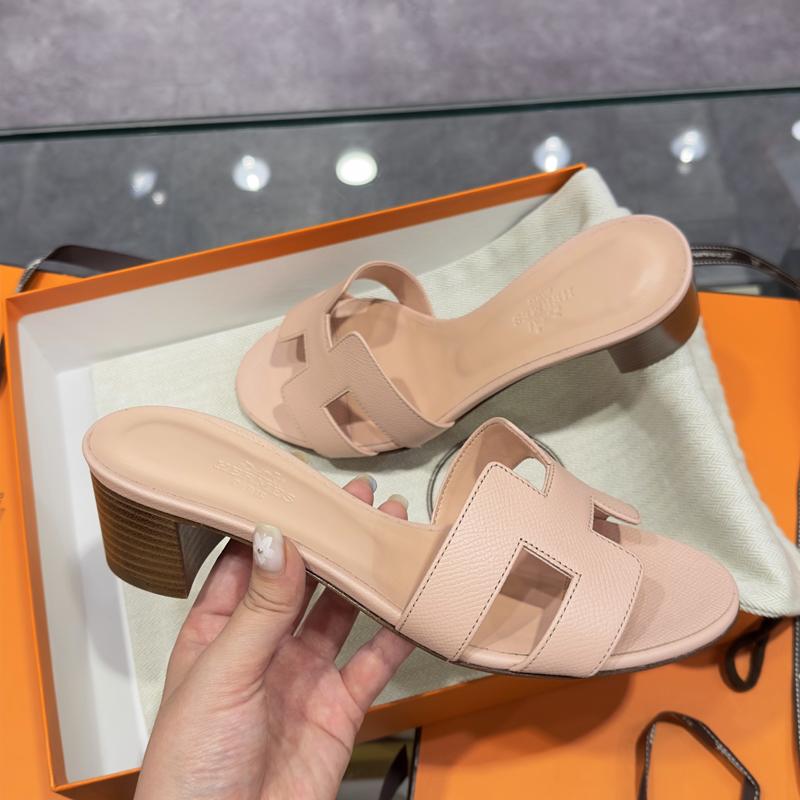 HERMES Oasis Sandals Rose Pale Calfskin Women’s