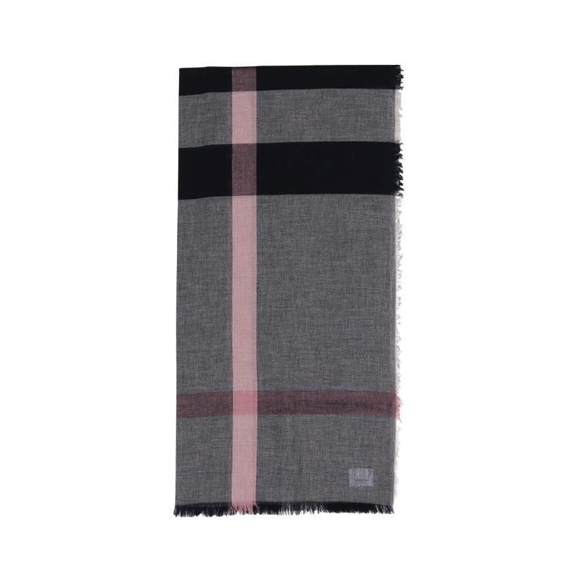 BURBERRY Modal Wool Check Scarf Dark Trench