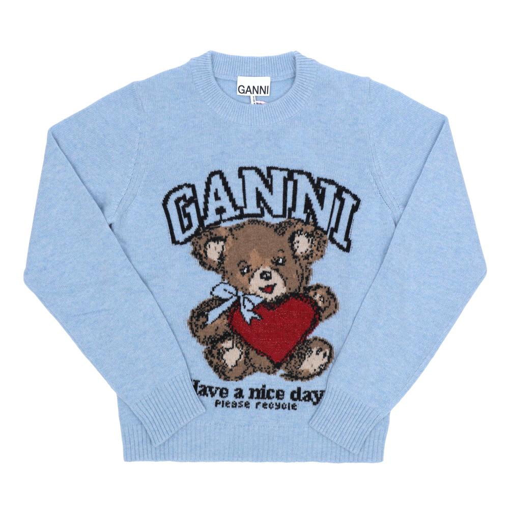 GANNI Bear Logo Wool Blend Crewneck Sweater Women A1070047 646