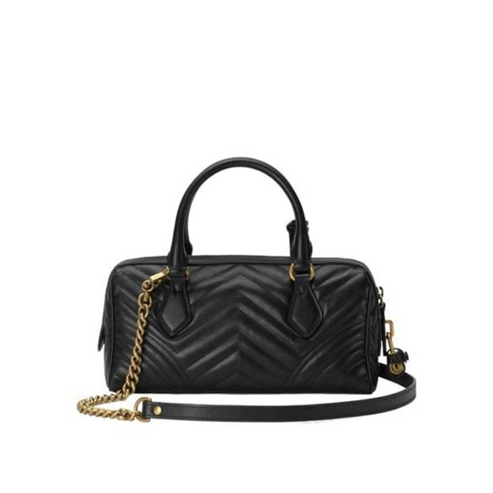 GUCCI GG Marmont Small Top Handle Tote Bag Black Leather
