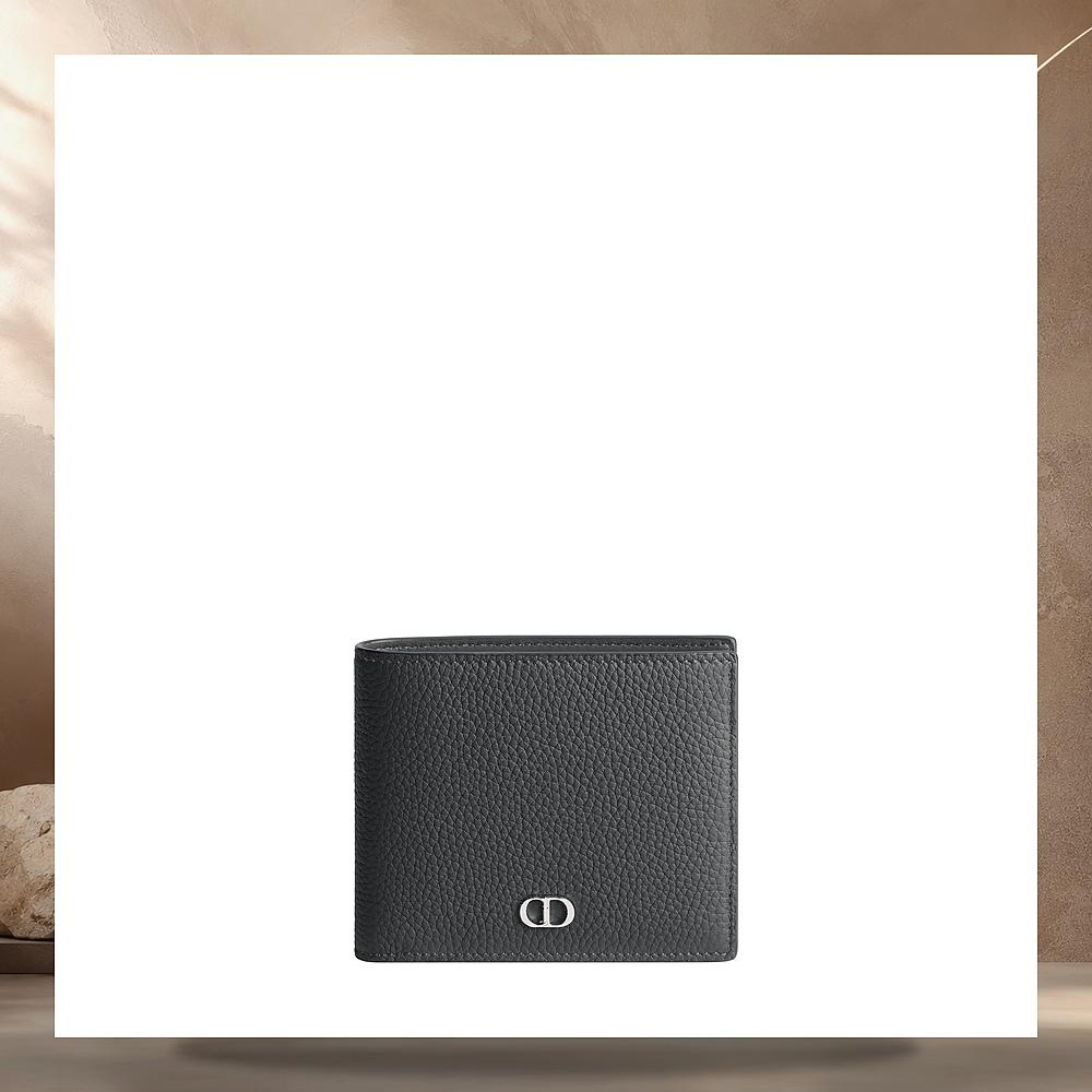 DIOR Grey Flannel Grain Calfskin CD Icon Coin Card Wallet 2ICBC347IDCH08G