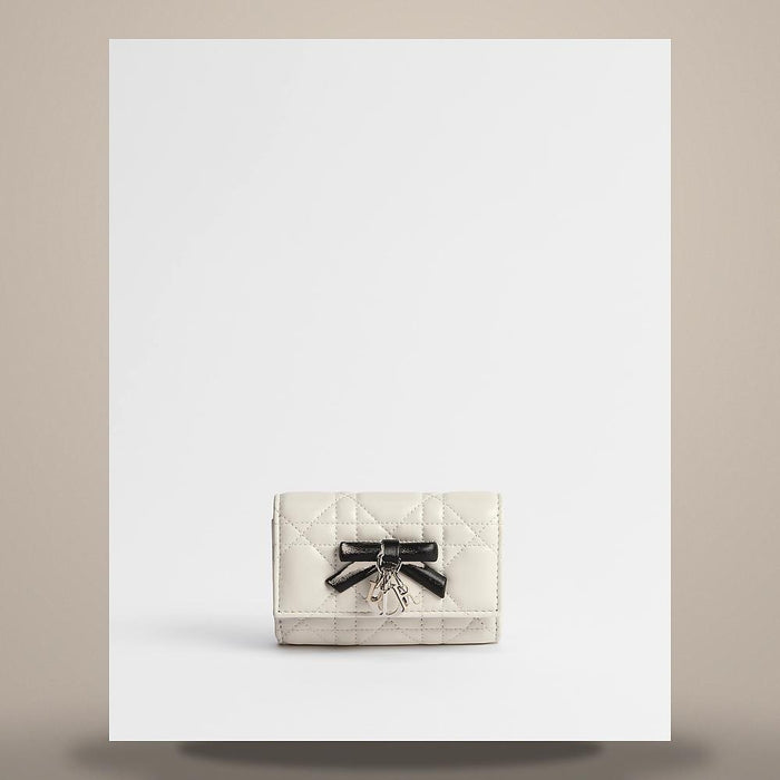 DIOR Two-Tone Latte/Black Cannage Lambskin Card Holder Wallet