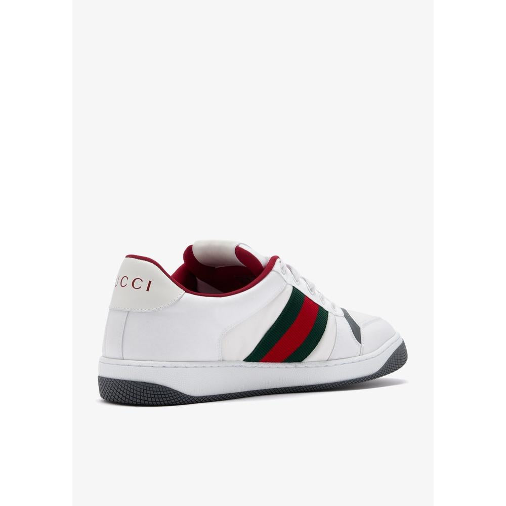 GUCCI Screener Low-Top Sneakers Men White Green Leather