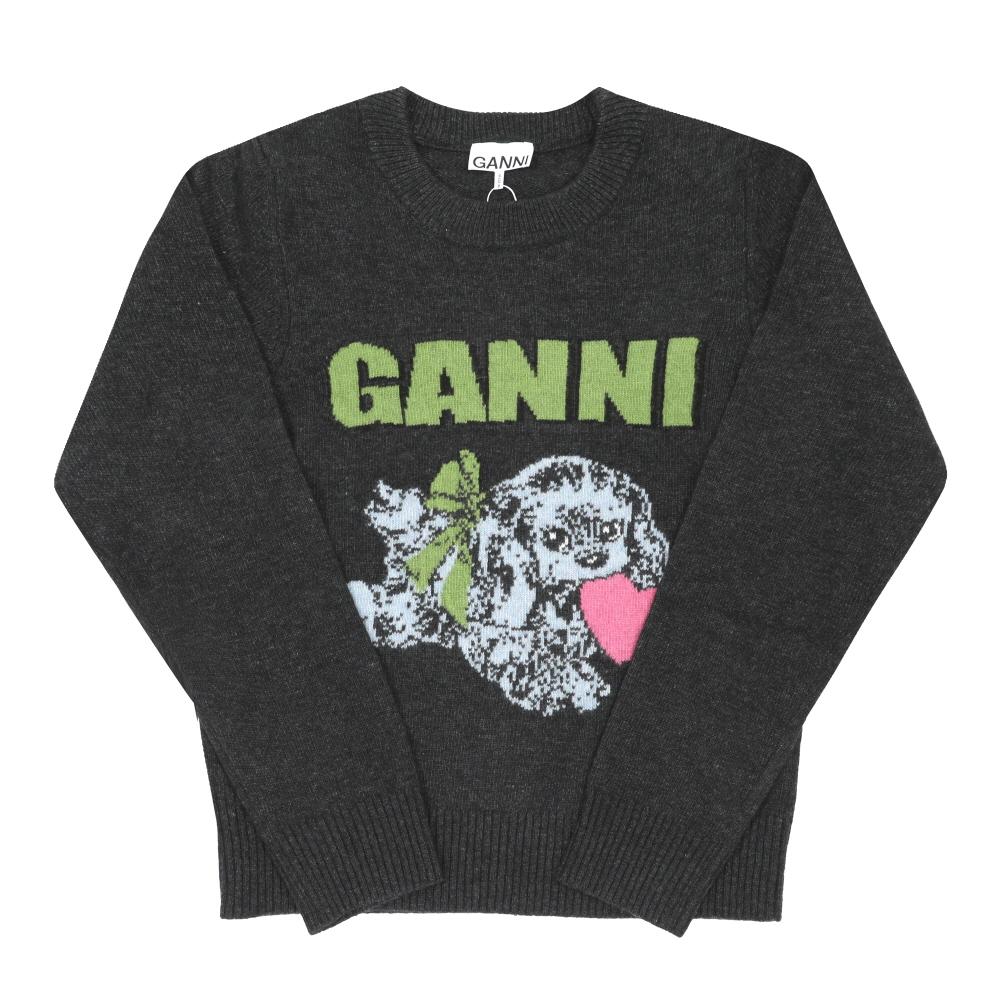 GANNI Puppy Logo Wool Mix Women’s Crewneck Knit Sweater