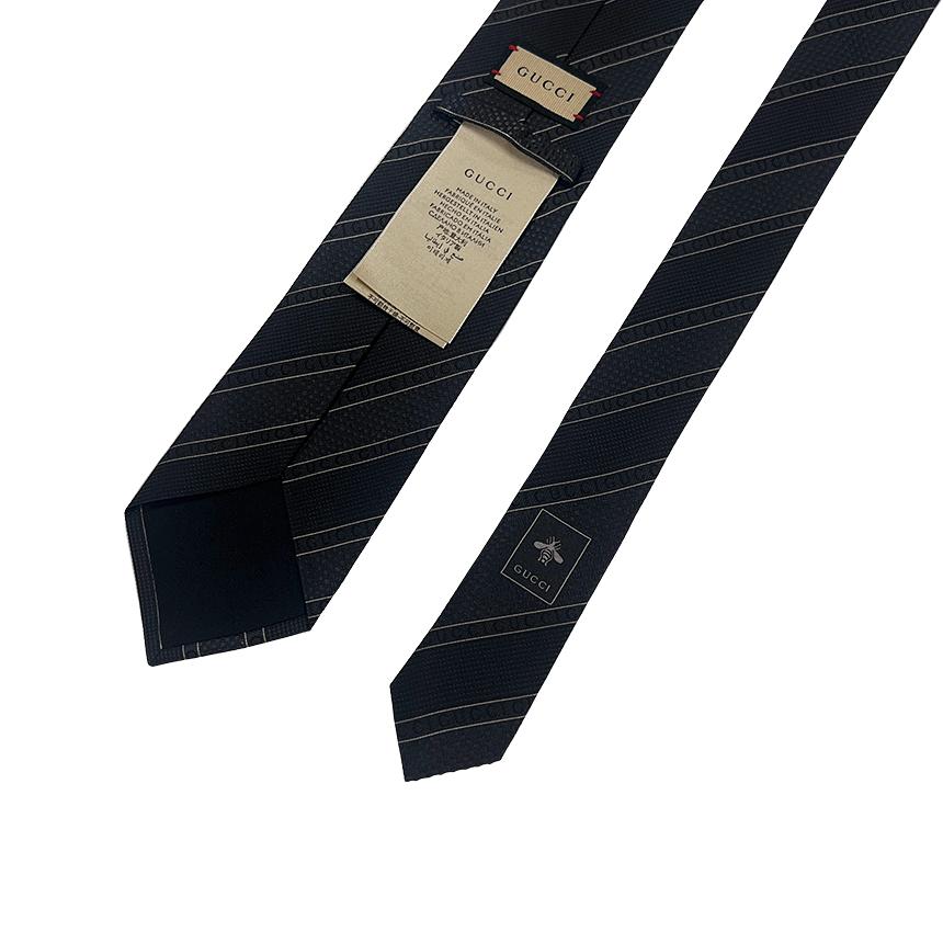 GUCCI Black Stripe Silk Tie