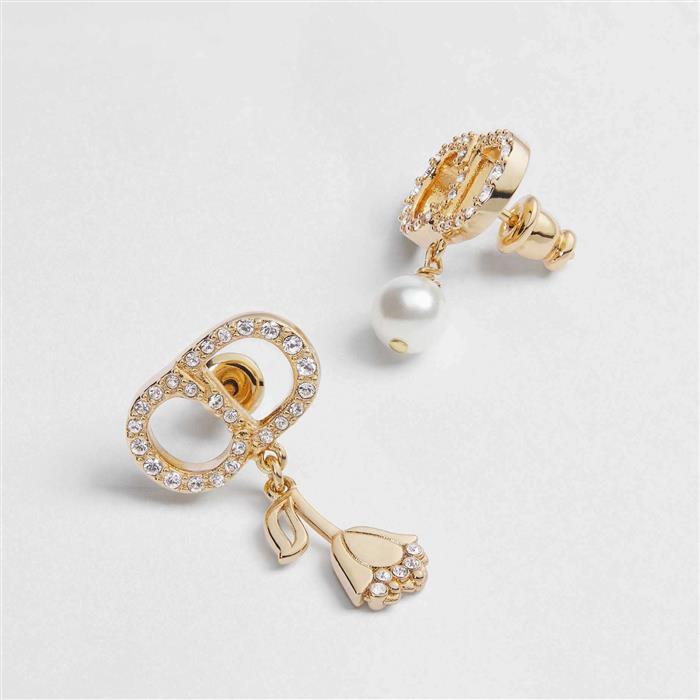 DIOR CD Lily Earrings Gold-Tone Crystal Studs