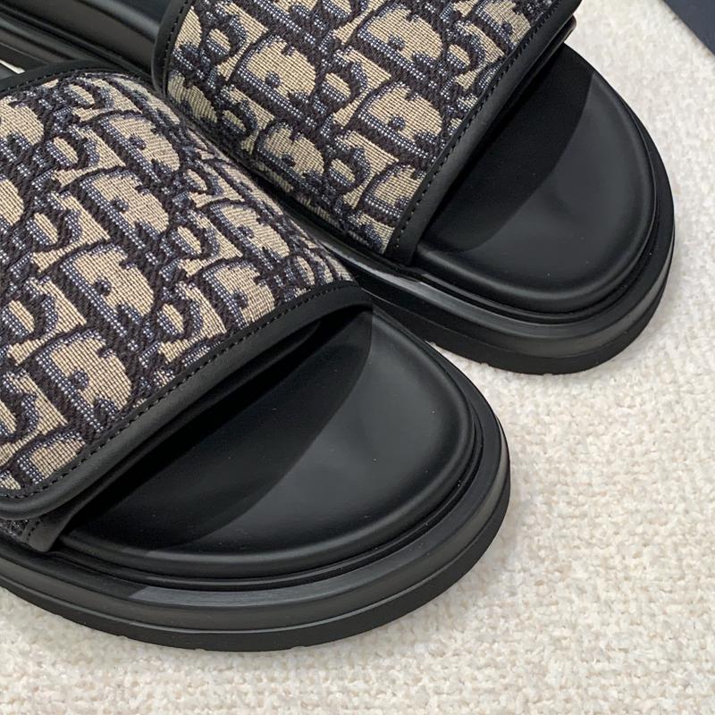 DIOR Men’s Oblique Jacquard Aqua Sandal Slippers Beige Black
