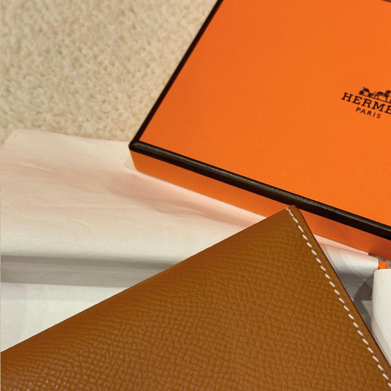HERMES Epsom Leather Euclide MC2 Card Holder Wallet Gold Brown Unisex