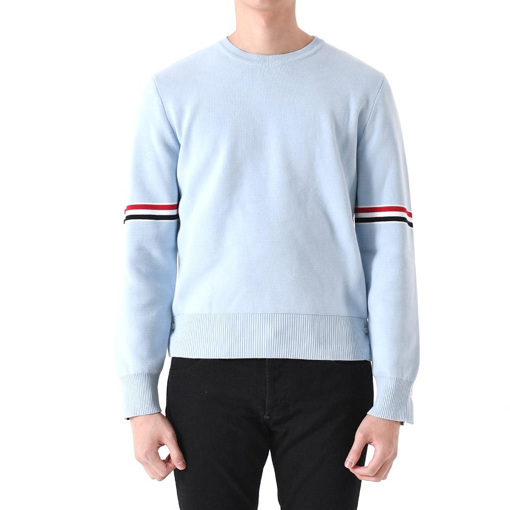 THOM BROWNE Sky Blue Milano Stitch Armband Crewneck Knit Sweater