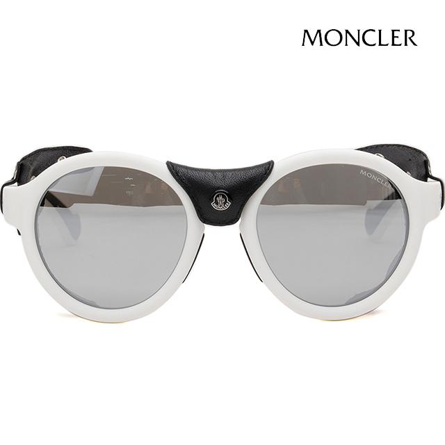 Moncler Leather-Trim White Horn-Rim Sunglasses