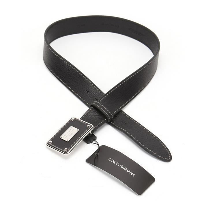 Dolce&Gabbana Mini Plate Stitch Leather Belt Black Men’s
