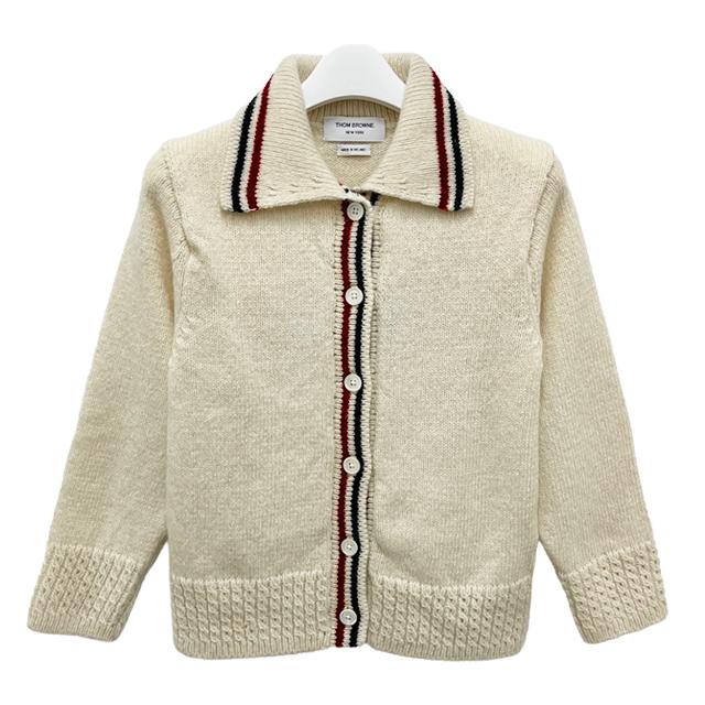 THOM BROWNE Donegal RWB Stripe Hector Pointelle Cardigan White