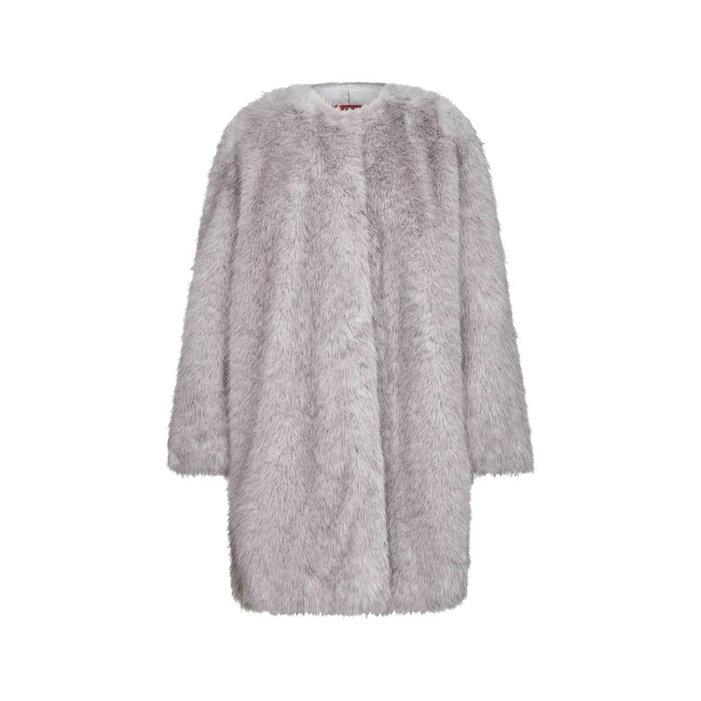 Max Mara EROS Faux Fur Round Neck Coat Pearl Gray 2526456012 001