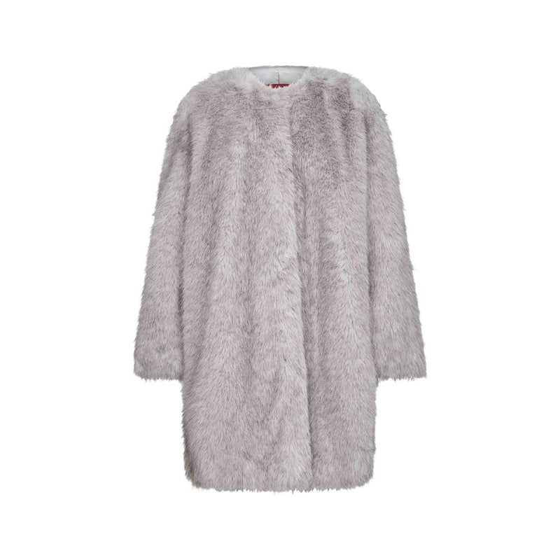 Max Mara EROS Faux Fur Round Neck Coat Pearl Gray 2526456012 001
