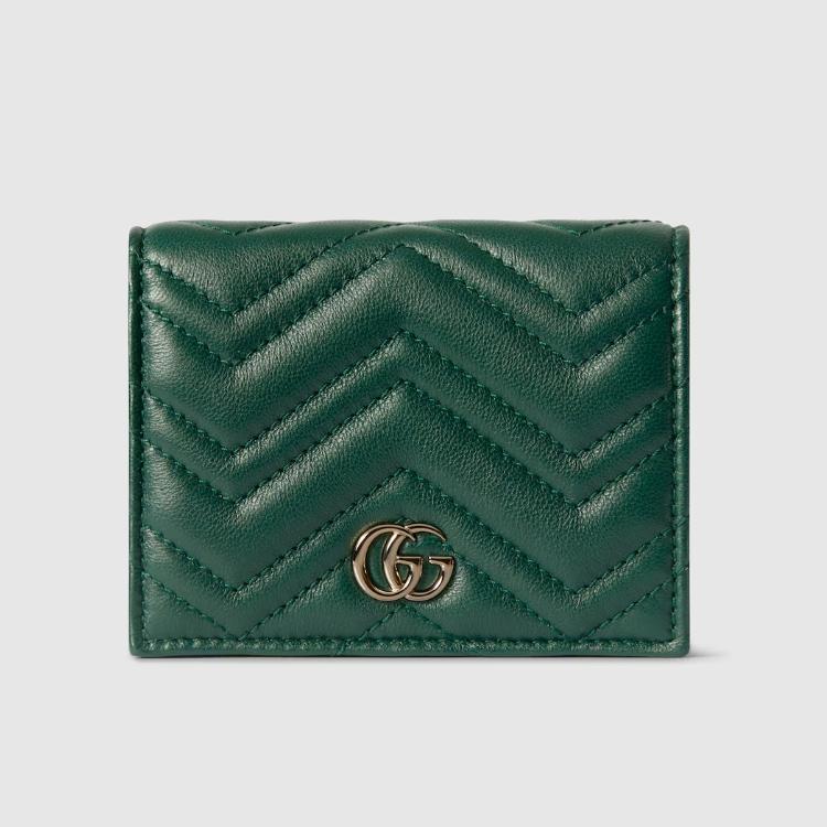 GUCCI GG Marmont Green Leather Card Case Wallet Women’s Bifold Wallet