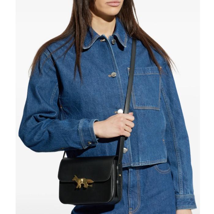 Maison Kitsune Black Leather Edi Shoulder Crossbody Bag
