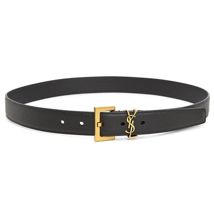 Saint Laurent Monogram Leather Men's Belt Black