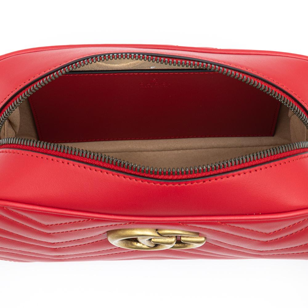 GUCCI Red Matelassé GG Logo Leather Shoulder Bag for Women