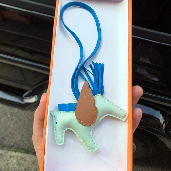 HERMES Rodeo Pegasus PM Charm Mint Brown Calfskin Lambskin Keyring