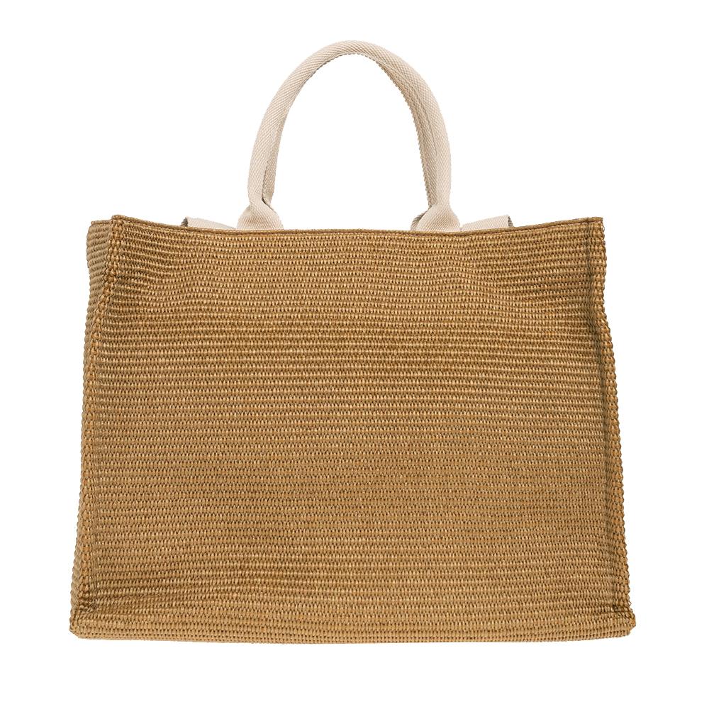 Marni Raffia Tote Bag with Embroidered Logo, Natural Beige