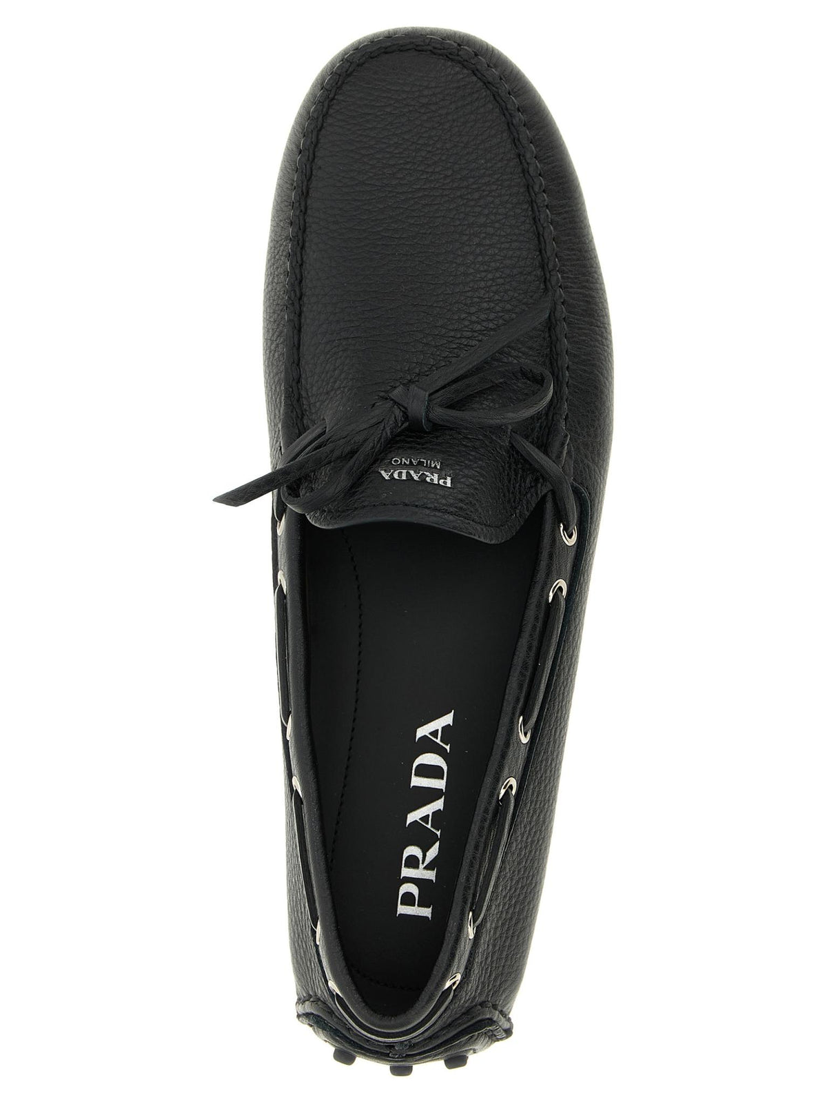 PRADA Black Leather Penny Loafers for Men