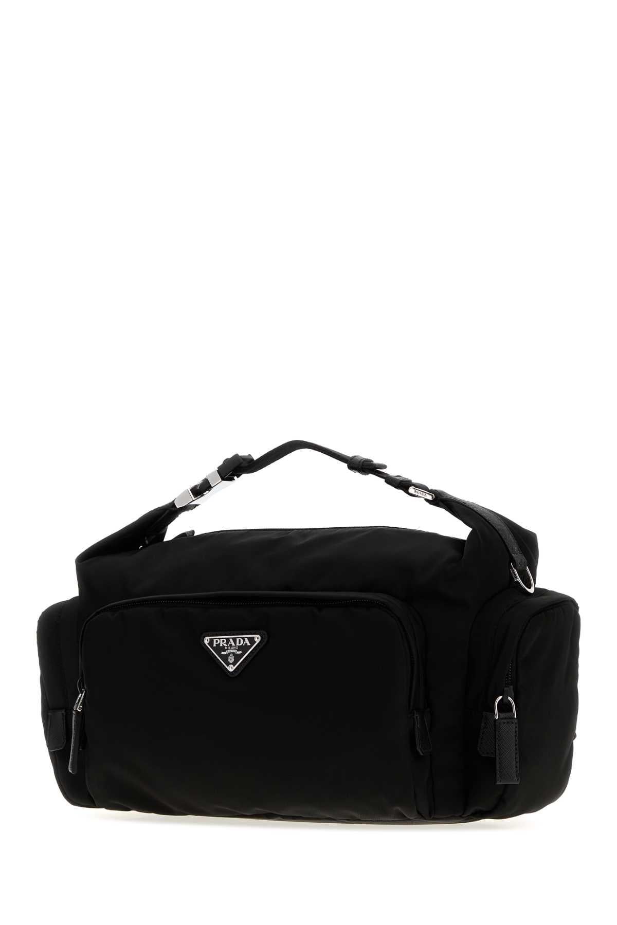 PRADA Black Nylon Leather Tote Bag for Men