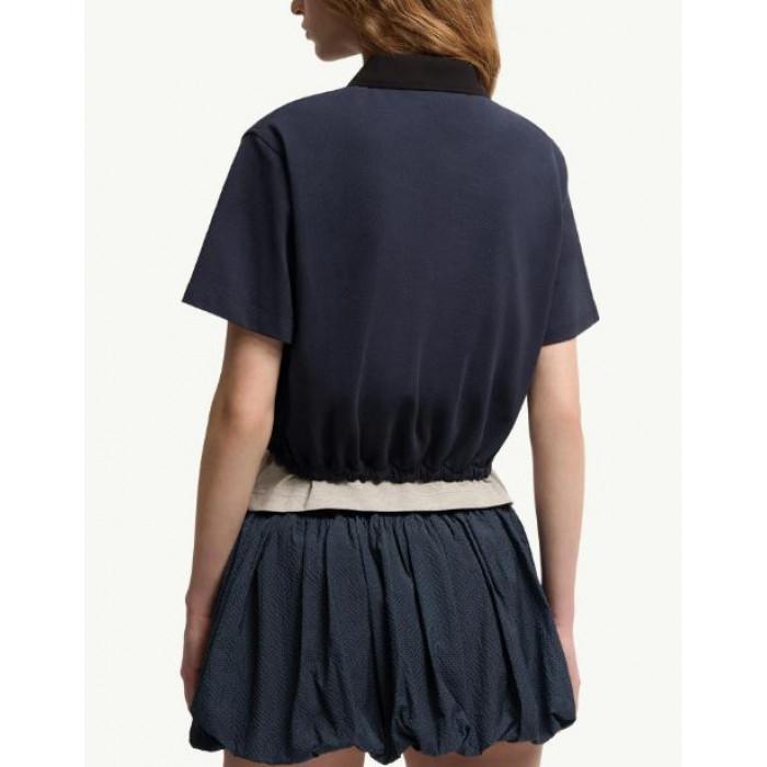 Moncler Women's Cropped Cotton Pique Polo Shirt Big Logo Patch