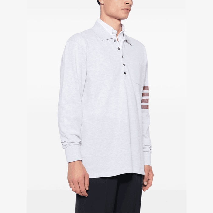 THOM BROWNE Men’s 4-Bar Long Sleeve Polo Knit Sweater Gray