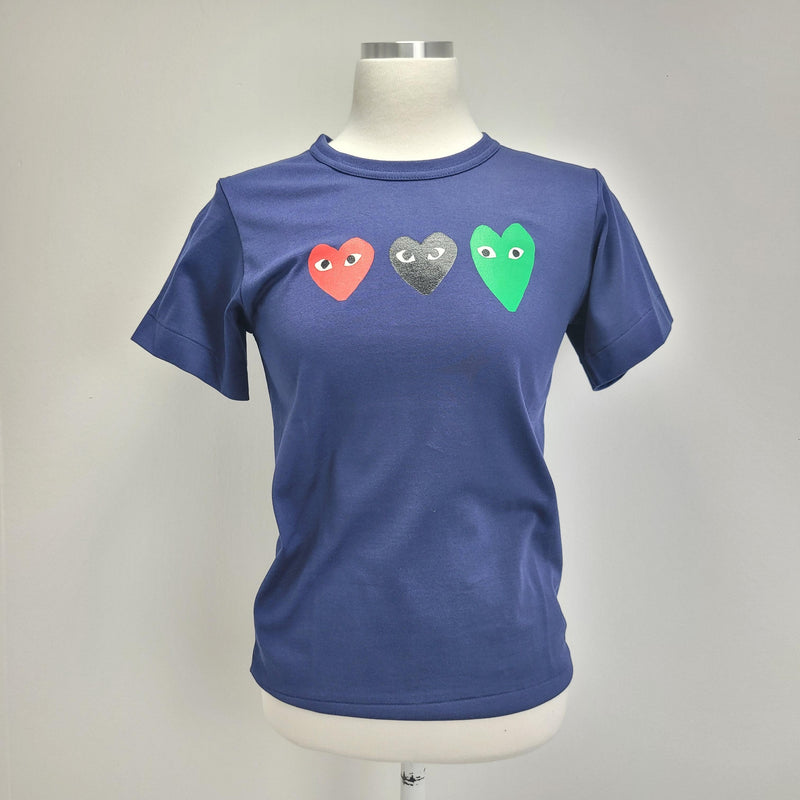 Comme des Garcons Triple Heart Short Sleeve T-Shirt Dark Blue P1T185