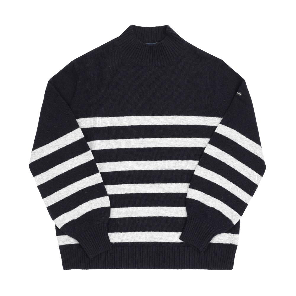 Saint James Navy Gris Lugano Stripe Women’s Round Neck Knit Sweater
