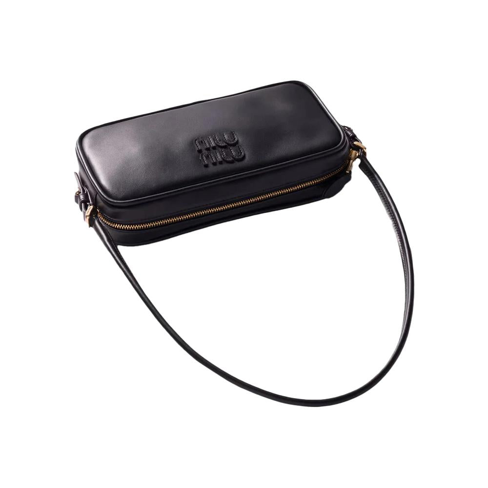 Miu Miu Logo Leather Pouch Shoulder Bag Black