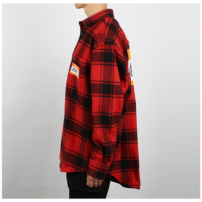 Vetements Red Check Name Tag Long Sleeve Shirt