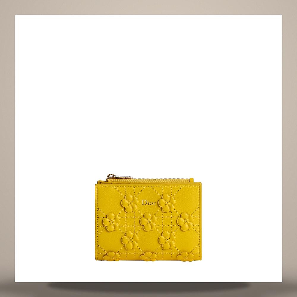 DIOR Cannage Lambskin Buttercup Embroidery Card Holder