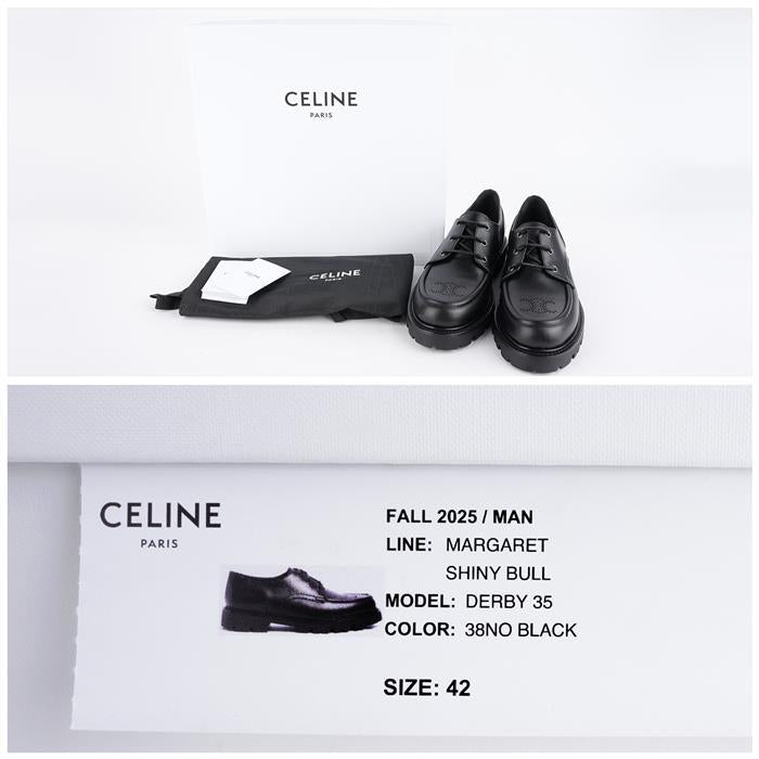 CELINE Shiny Bullskin Margaret Derby Loafers Black Men’s