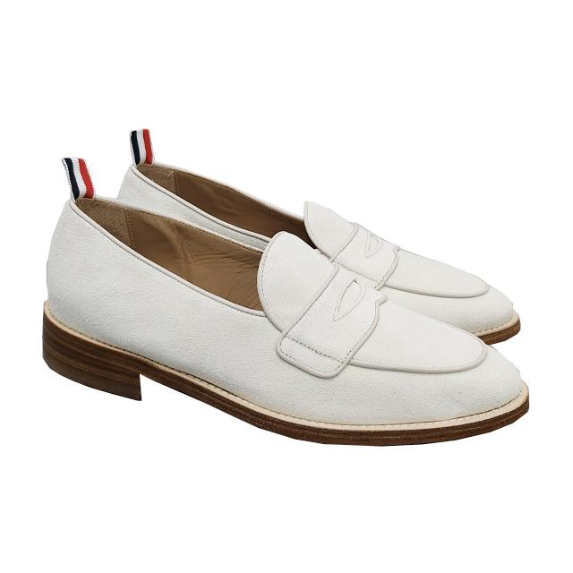 THOM BROWNE Tricolor Tab Varsity Penny Loafers Black Leather