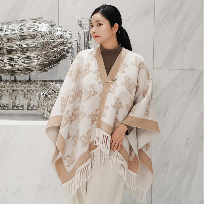 Max Mara Logo Wool Cape Poncho Camel 6736014106005
