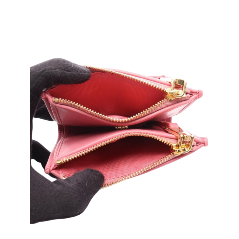 Miu Miu Small Matelassé Nappa Leather Bifold Wallet Pink Women