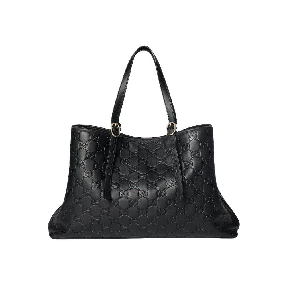 GUCCI GG Emblem Large Black Women’s Tote Bag Leather