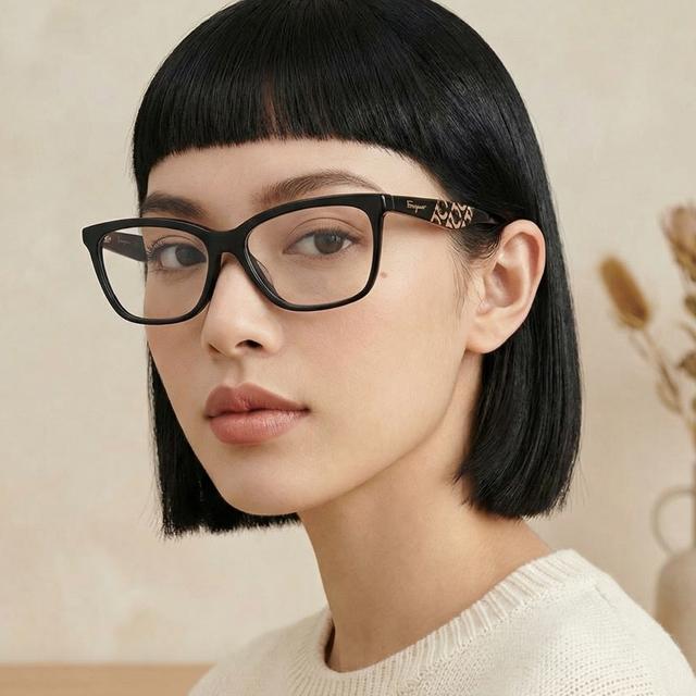 Ferragamo Black Acetate Logo Pattern Unisex Eyeglass Frames SF2904 001