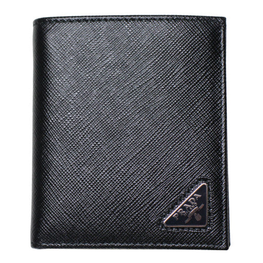PRADA Black Saffiano Leather Bifold Wallet with Silver-Tone Hardware
