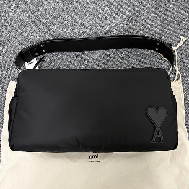 AMI Heart Logo Padded Nylon Marcel Shoulder Bag ULL706 AW0001 001
