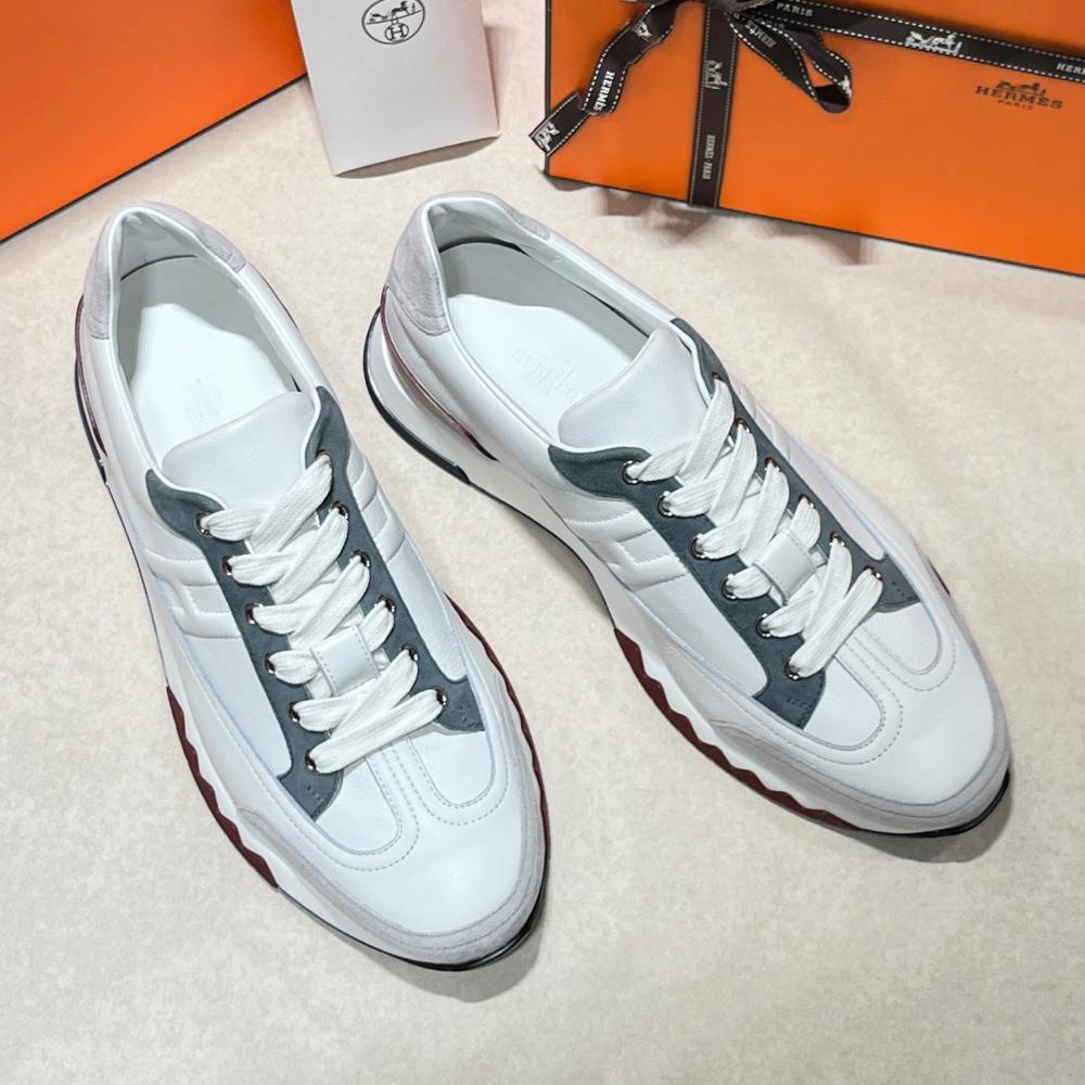 HERMES Trail Sneakers Calfskin White Multi-Color Low-Top Men’s