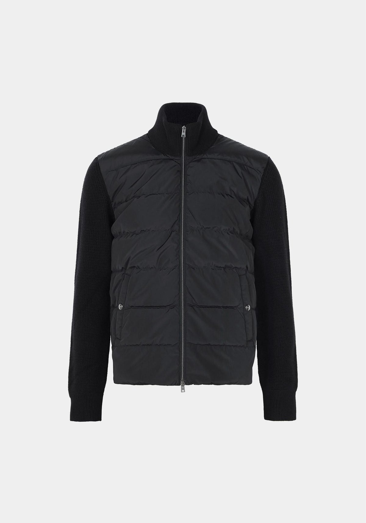 Herno Black Wool Knit Mix Goose Down Zip Jacket